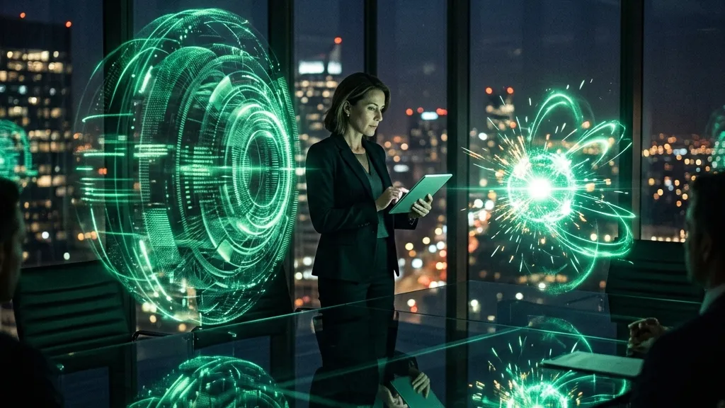 Dos modelos de inteligencia artificial enfrentados como orbes holográficos, uno imponente y otro compacto y luminoso, sobre una mesa de juntas
