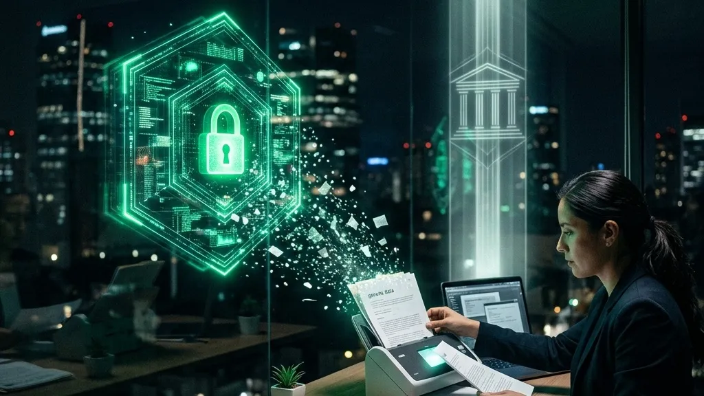 Expedientes de clientes protegidos por una bóveda de luz que representa la ley mexicana de datos personales