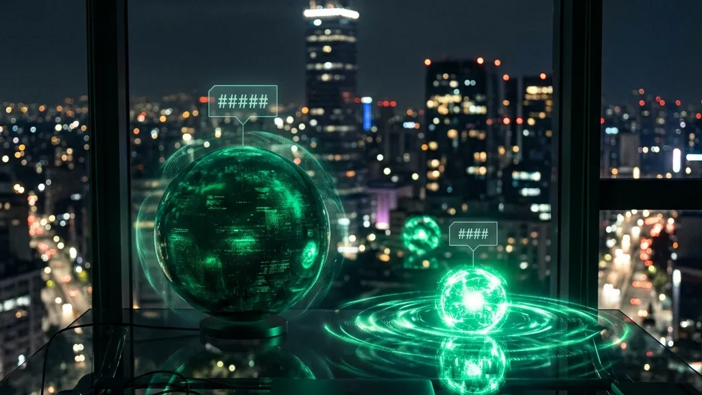 Dos orbes de inteligencia artificial enfrentados, uno más grande y otro más brillante y compacto, sobre un escritorio corporativo nocturno