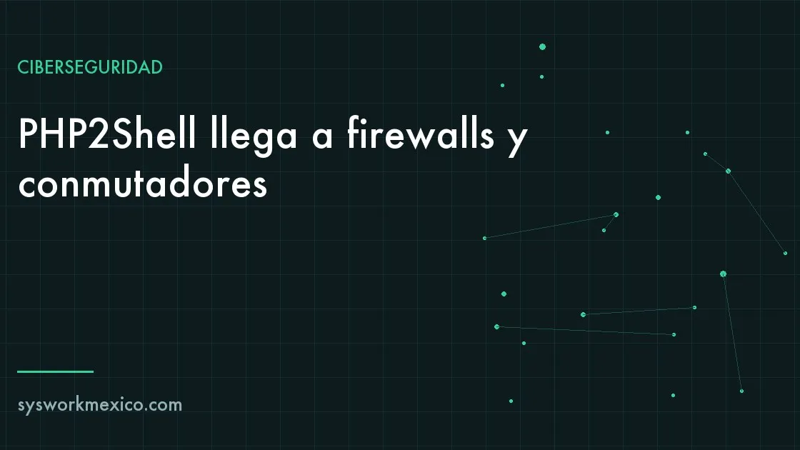 Rack con firewall, conmutador telefónico y NAS marcados con una alerta roja de código PHP vulnerable