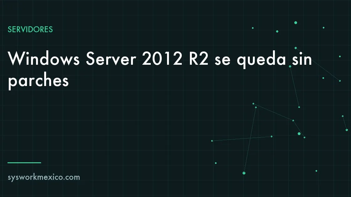 Rack de servidores con una etiqueta de Windows Server 2012 R2 y un calendario marcado en el 10 de noviembre