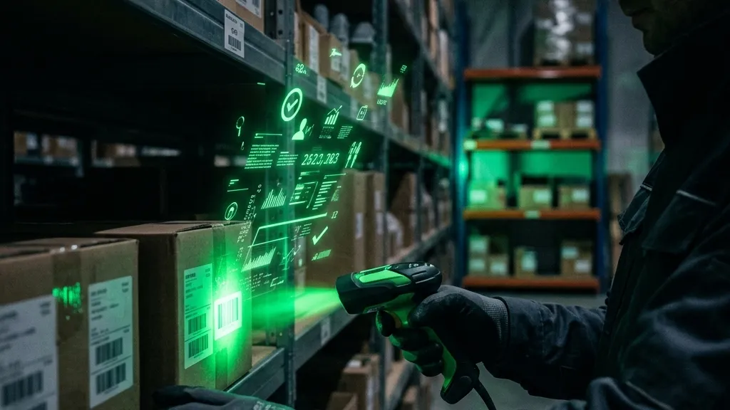 Operador escaneando cajas etiquetadas con código de barras en un almacén de PyME