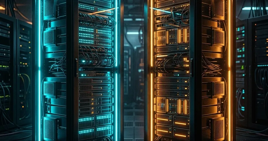 Ilustración comparativa de los sistemas operativos Linux y Windows Server