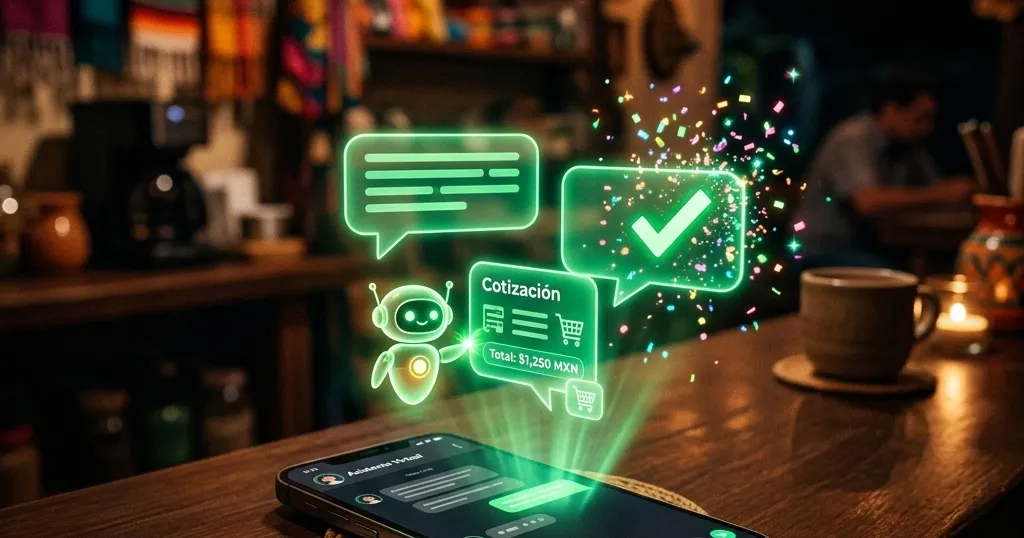 Teléfono con conversación de ventas atendida por un agente de IA que cotiza y da seguimiento automático