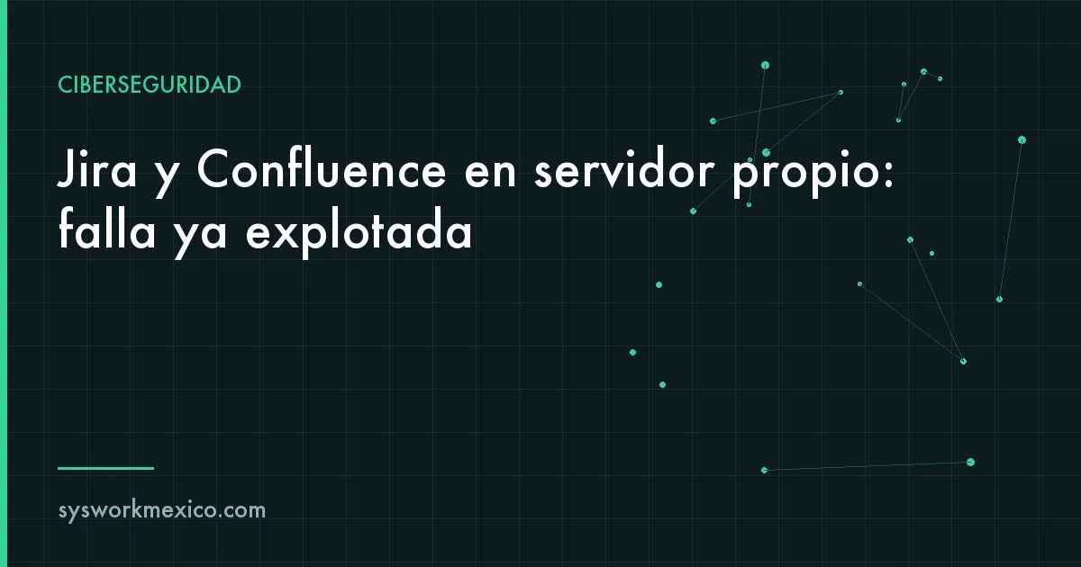 Servidor en un rack con una pantalla que muestra un tablero de tareas y una alerta de seguridad