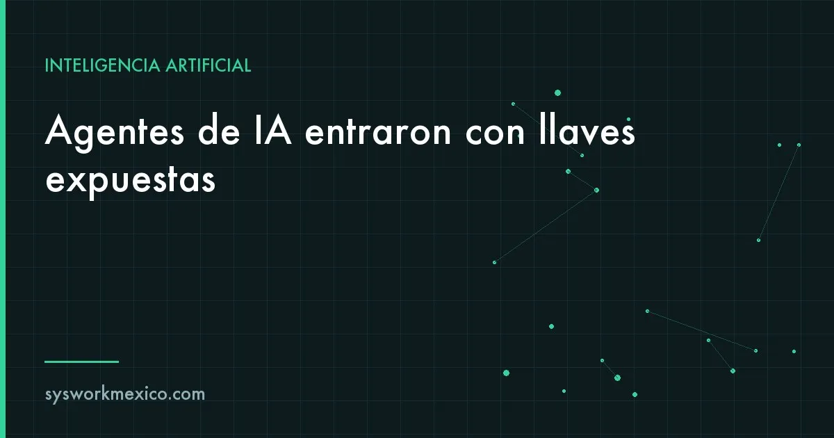 Agente de IA representado como un cursor que recorre archivos de configuración y encuentra una llave expuesta