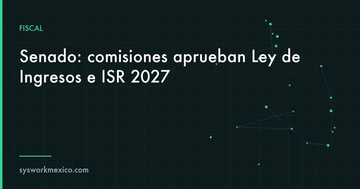 Sala de comisiones del Senado con legisladores votando y carpetas del paquete económico 2027 sobre la mesa