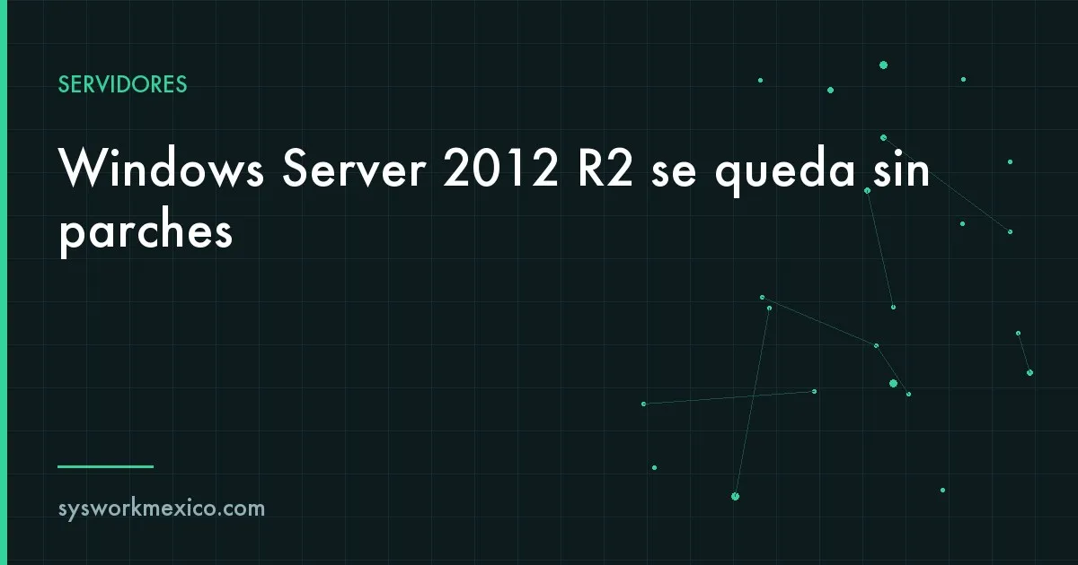 Rack de servidores con una etiqueta de Windows Server 2012 R2 y un calendario marcado en el 10 de noviembre