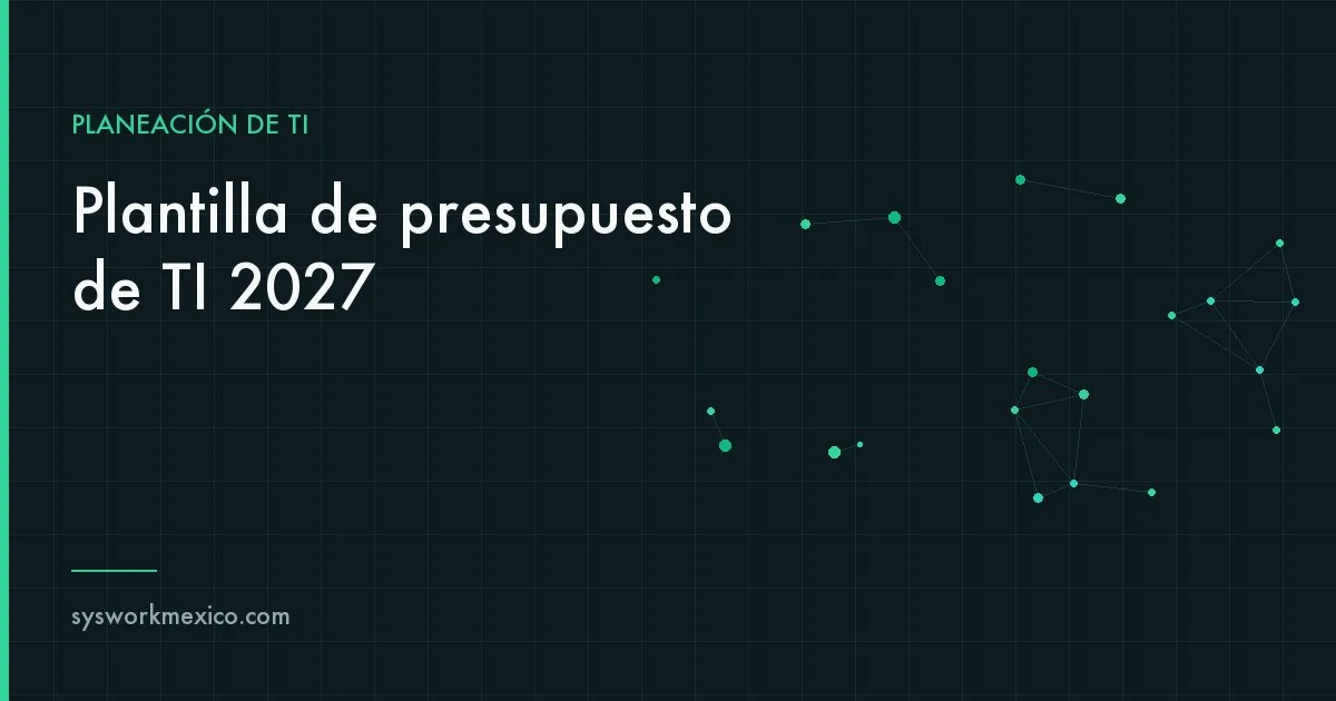 Plantilla de presupuesto de tecnología desplegada en una hoja de cálculo sobre un escritorio de oficina