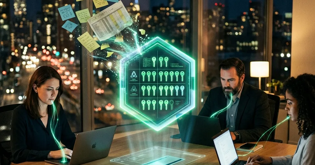 Bóveda digital de contraseñas protegiendo los accesos compartidos de un equipo de trabajo