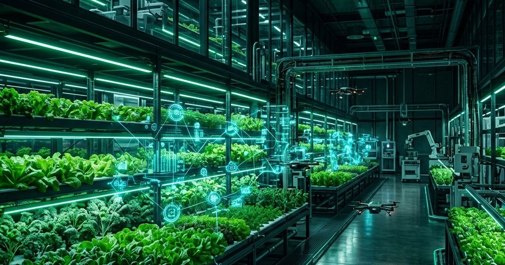 Ilustración de tecnología para agroindustria con trazabilidad de campo a mesa