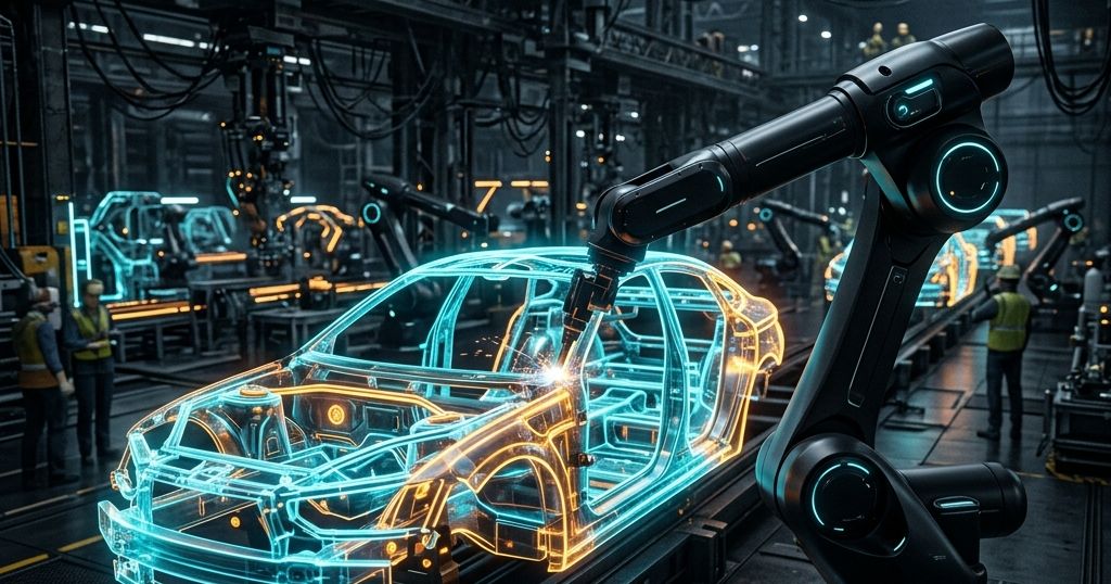 Ilustración de tecnología para la industria automotriz con trazabilidad de componentes