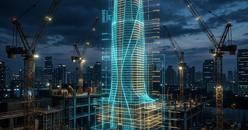 Ilustración de tecnología para construcción con control de costos por obra