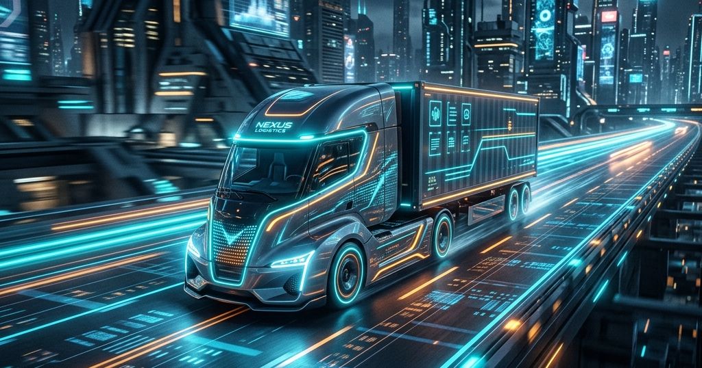 Ilustración de logística y transporte con rutas optimizadas y visibilidad de flotillas