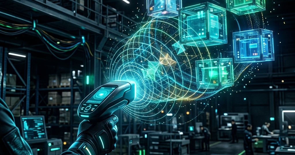 Ilustración conceptual de rastreo de inventario por radiofrecuencia con RFID