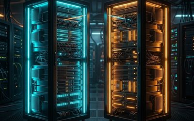 Ilustración comparativa de los sistemas operativos Linux y Windows Server