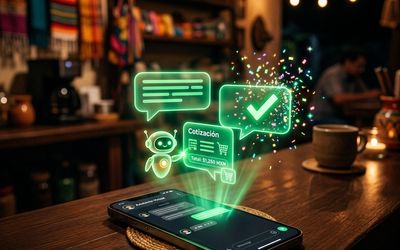Teléfono con conversación de ventas atendida por un agente de IA que cotiza y da seguimiento automático