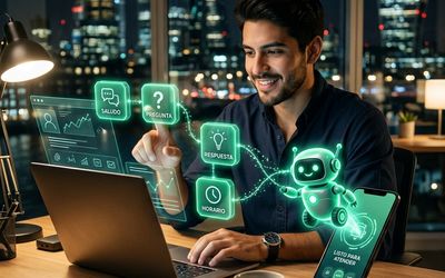 Emprendedor armando su primer chatbot con bloques visuales y conectándolo a su sitio y WhatsApp