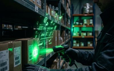 Operador escaneando cajas etiquetadas con código de barras en un almacén de PyME