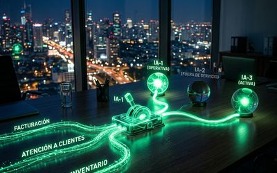 Procesos de una empresa conectados a varios modelos de IA intercambiables mediante un conmutador holográfico central