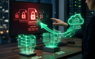 Estrategia de respaldo 3-2-1 restaurando una empresa intacta frente a un ataque de ransomware
