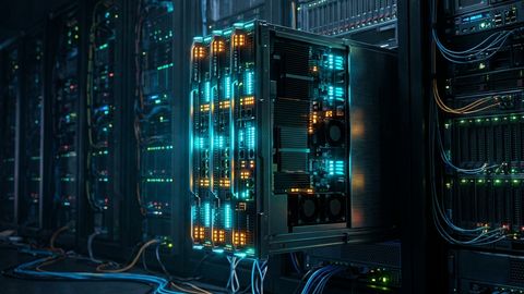 Ilustración de servidores empresariales con instalación, configuración y monitoreo