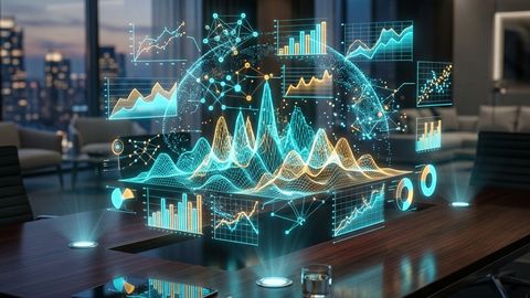 Ilustración de un dashboard de business intelligence con analítica de datos