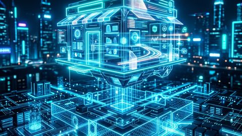 Ilustración de una plataforma de e-commerce con tienda en línea y catálogo B2B