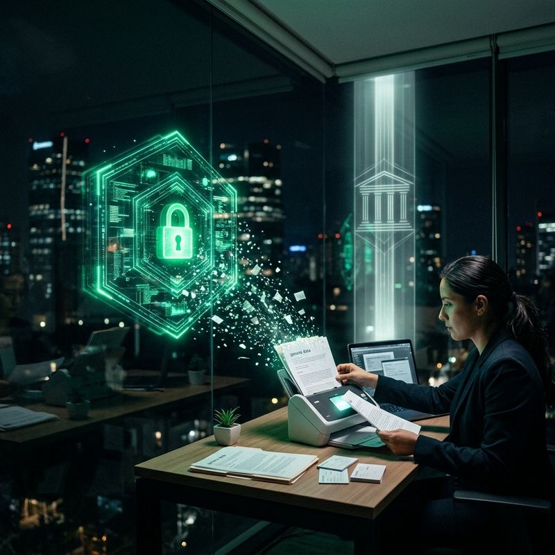 Expedientes de clientes protegidos por una bóveda de luz que representa la ley mexicana de datos personales