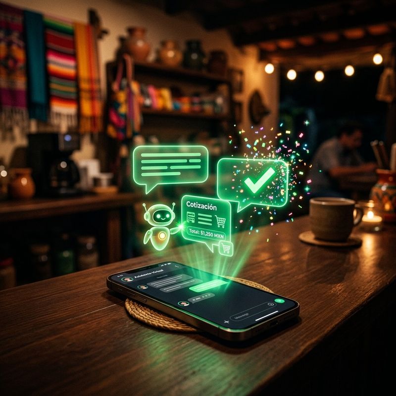 Teléfono con conversación de ventas atendida por un agente de IA que cotiza y da seguimiento automático