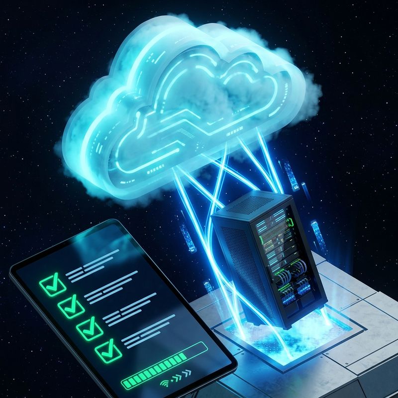 Ilustración conceptual de una checklist de migración a la nube en 25 pasos