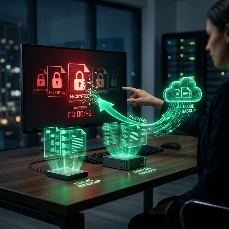 Estrategia de respaldo 3-2-1 restaurando una empresa intacta frente a un ataque de ransomware
